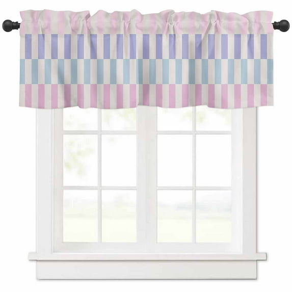 nqOlkjepod Colorful Stripe Farmhouse Short Window Curtain Valances, Modern Pink Purple Blue Vertical Striped Rod Pocket Kitchen Valances for Living Room Bedroom Bathroom Cafe, 1 Panel - 42" x 18"