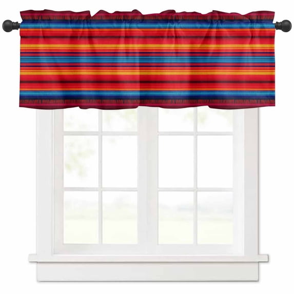nqOlkjepod Colorful Striped Farmhouse Short Window Curtain Valances, Farmhouse Modern Rainbow Lines Art Rod Pocket Kitchen Valances for Living Room Bedroom Bathroom Cafe, 1 Panel - 42" x 18"