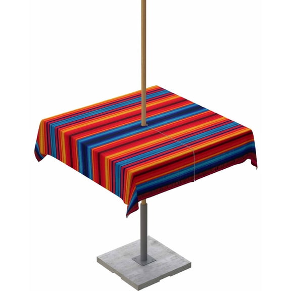 nqOlkjepod Colorful Striped Outdoor Tablecloth with Umbrella Hole & Zipper, Farmhouse Modern Rainbow Lines Art Square Table Cover 54x54 Inch, Dining Waterproof Table Cloth Protector for Patio/Party