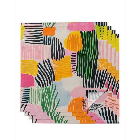 nqOlkjepod Contemporary Geometric Cloth Napkins Set of 4 Reusable Dinner Napkins, Color Block Striped Abstract Cocktail Napkin Washable Table Napkins for Wedding/Holiday Party/Baby Shower 20"x20"