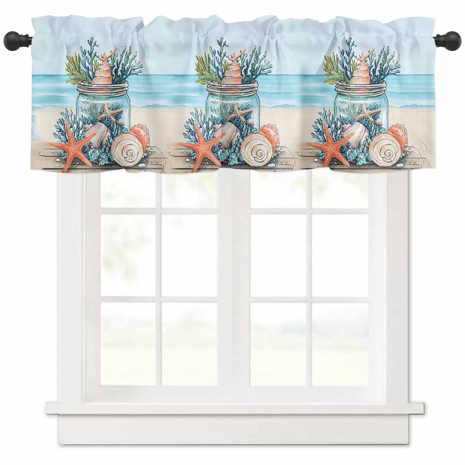 nqOlkjepod Coral Bottle Coastal Farmhouse Short Window Curtain Valances ...