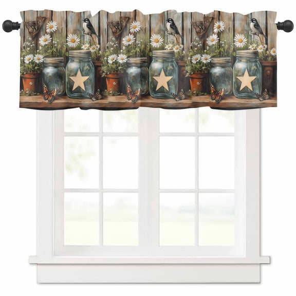 nqOlkjepod Country Floral Farmhouse Short Window Curtain Valances, Western Texas Stars Butterfly Barn Door Rod Pocket Kitchen Valances for Living Room Bedroom Bathroom Cafe, 1 Panel - 60" x 18"