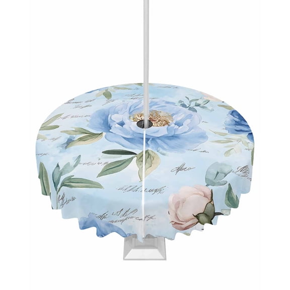 nqOlkjepod Country Flowers Outdoor Tablecloth with Umbrella Hole & Zipper, Watercolor Romantic Ombre Floral Plants Round Table Cover 54 Inch, Dining Waterproof Table Cloth Protector for Patio/Party