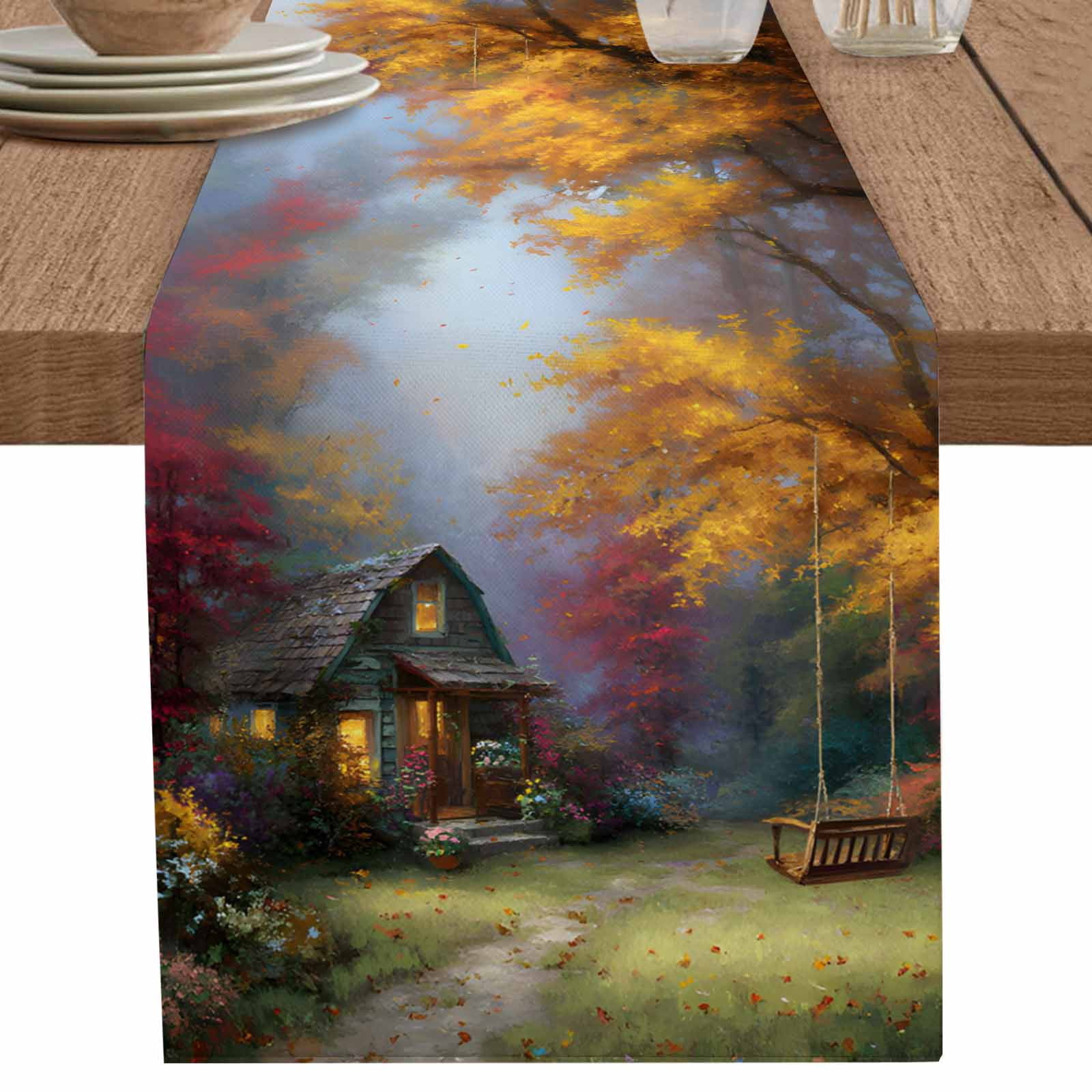 nqOlkjepod Country Forest Table Runner 70 Inches Long Farmhouse Dress ...
