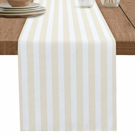 nqOlkjepod Cream Striped Table Runner 120 Inches Long Farmhouse Dress Scarves, Modern Farmhouse Cream White Stripes Dining Tablerunner for Coffee Table/Kitchen Island/Party Décor, 13" x 120"
