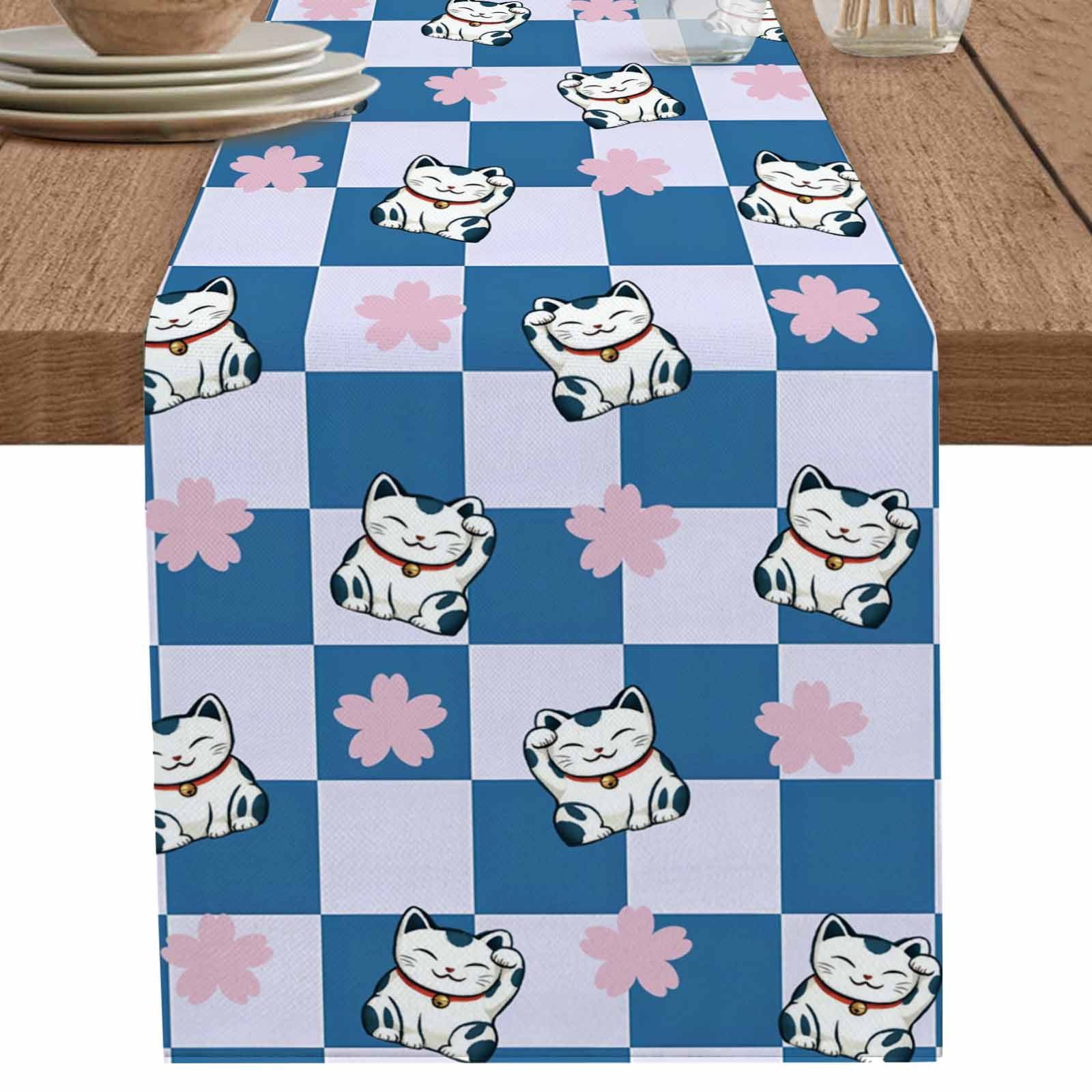 nqOlkjepod Cute Cat Table Runner 120 Inches Long Farmhouse Dress ...
