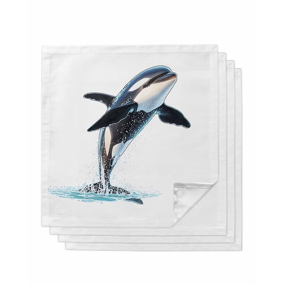 nqOlkjepod Cute Killer Whale Cloth Napkins Set of 4 Reusable Dinner Napkins, Orca Animal Ocean Retro Artwork Cocktail Napkin Washable Table Napkins for Wedding/Holiday Party/Baby Shower 20"x20"