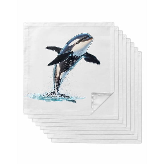 nqOlkjepod Cute Killer Whale Cloth Napkins Set of 8 Reusable Dinner Napkins, Orca Animal Ocean Retro Artwork Cocktail Napkin Washable Table Napkins for Wedding/Holiday Party/Baby Shower 20"x20"