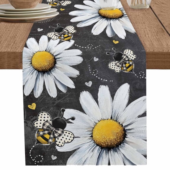 nqOlkjepod Daisy Bee Table Runner 36 Inches Long Farmhouse Dress Scarves, Summer Botanical Farmhouse Flower Plants Dining Tablerunner for Coffee Table/Kitchen Island/Party Décor, Small 13" x 36"