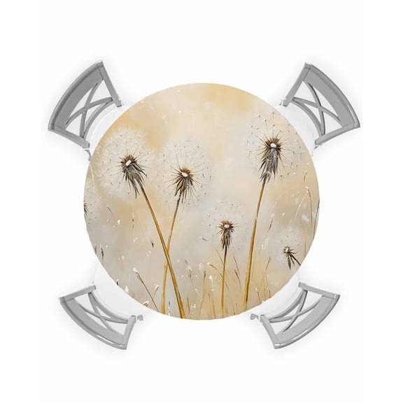 nqOlkjepod Dandelion Floral Round Tablecloth, Fitted Table Cover with Elastic for 36"-44" Round Tables, Country Spring Pastoral Flowers Plants Table Cloth Dinning Party Waterproof Tablecloths