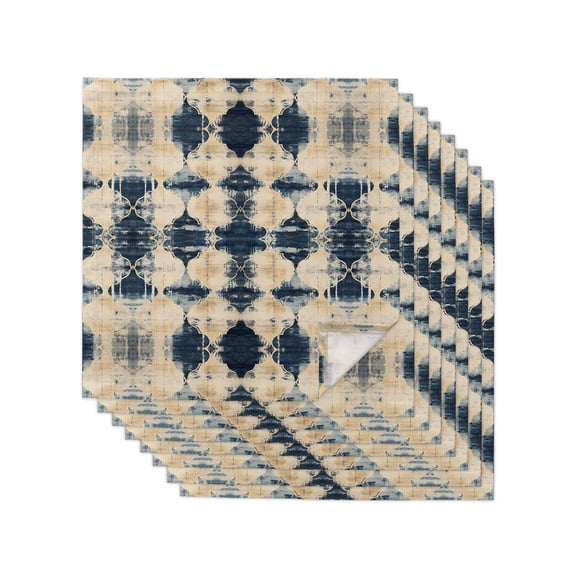 nqOlkjepod Dark Blue Boho Cloth Napkins Set of 8 Reusable Dinner Napkins, Vintage Shabby Chic Abstract Motifs Cocktail Napkin Washable Table Napkins for Wedding/Holiday Party/Baby Shower 20"x20"