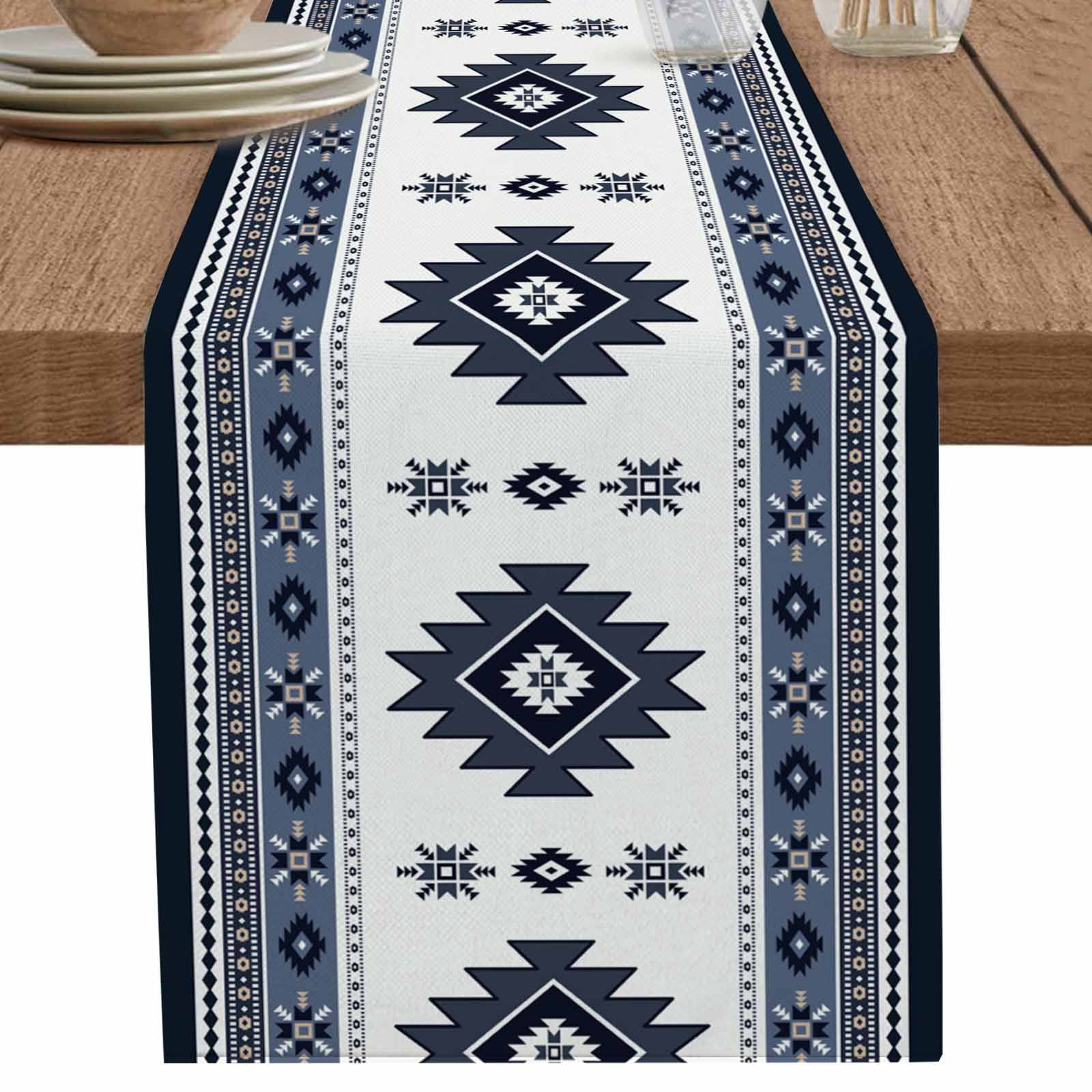 nqOlkjepod Dark Blue Boho Table Runner 72 Inches Long Farmhouse Dress ...