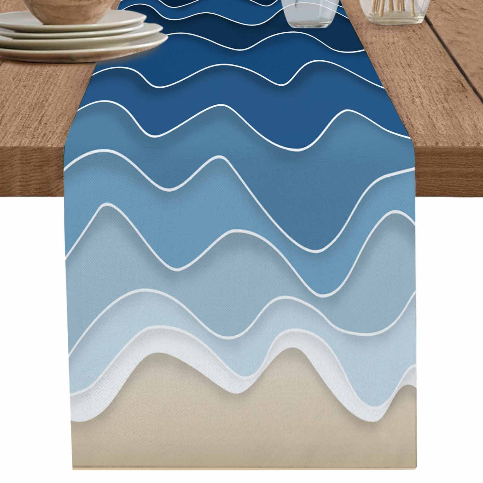 nqOlkjepod Dark Blue Waves Table Runner 60 Inches Long Farmhouse Dress ...