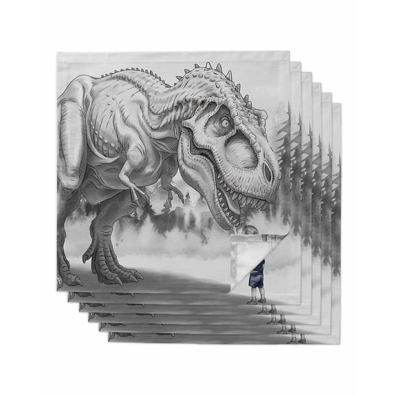 nqOlkjepod Dinosaurs Boy Cloth Napkins Set of 6 Reusable Dinner Napkins, Gray Funny Cartoon Forest Animals Cocktail Napkin Washable Table Napkins for Wedding/Holiday Party/Baby Shower 20"x20"