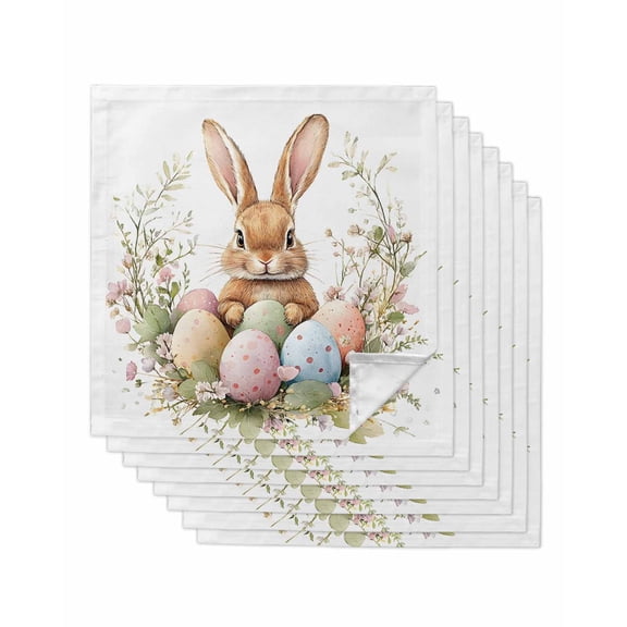 nqOlkjepod Easter Bunny Cloth Napkins Set of 8 Reusable Dinner Napkins, Colorful Eggs Spring Botanical Art Cocktail Napkin Washable Table Napkins for Wedding/Holiday Party/Baby Shower 20"x20"