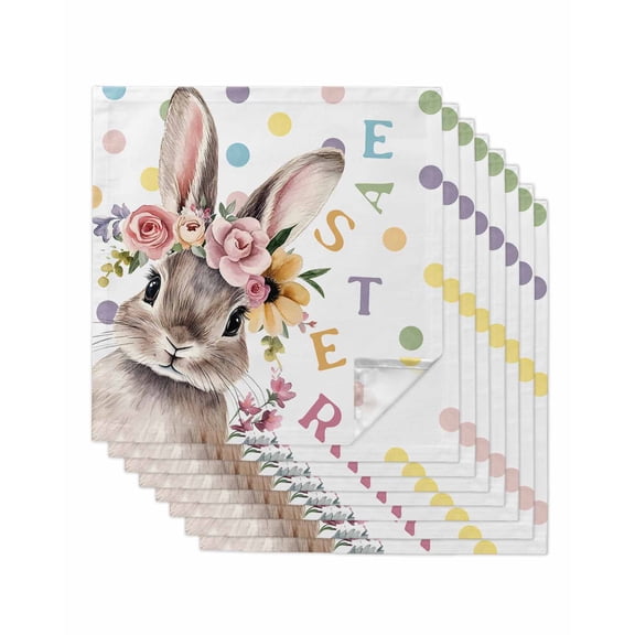 nqOlkjepod Easter Cute Bunny Cloth Napkins Set of 8 Reusable Dinner Napkins, Farmhouse Polka Dot Rabbit Cocktail Napkin Washable Table Napkins for Wedding/Holiday Party/Baby Shower 20"x20"