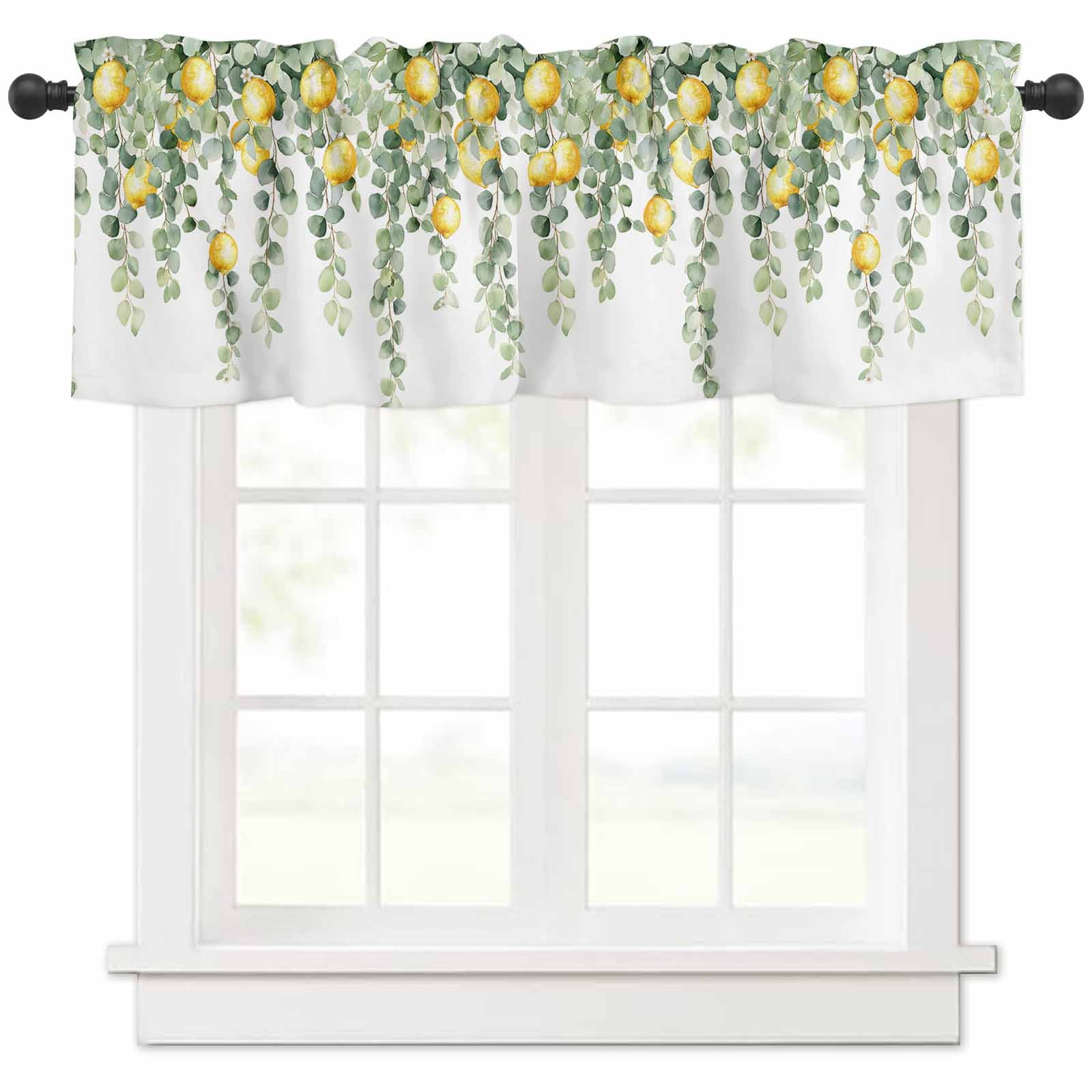 Renaiss 42x18 Inch Watercolor Floral Valance - Linen Texture Farmhouse Window Treatment