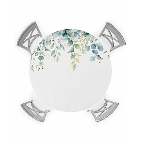 nqOlkjepod Eucalyptus Round Tablecloth, Fitted Table Cover with Elastic for 55"-60" Round Tables, Round Fruit Weeping Green Succulent Plant Table Cloth Outdoor Dinning Party Waterproof Tablecloths