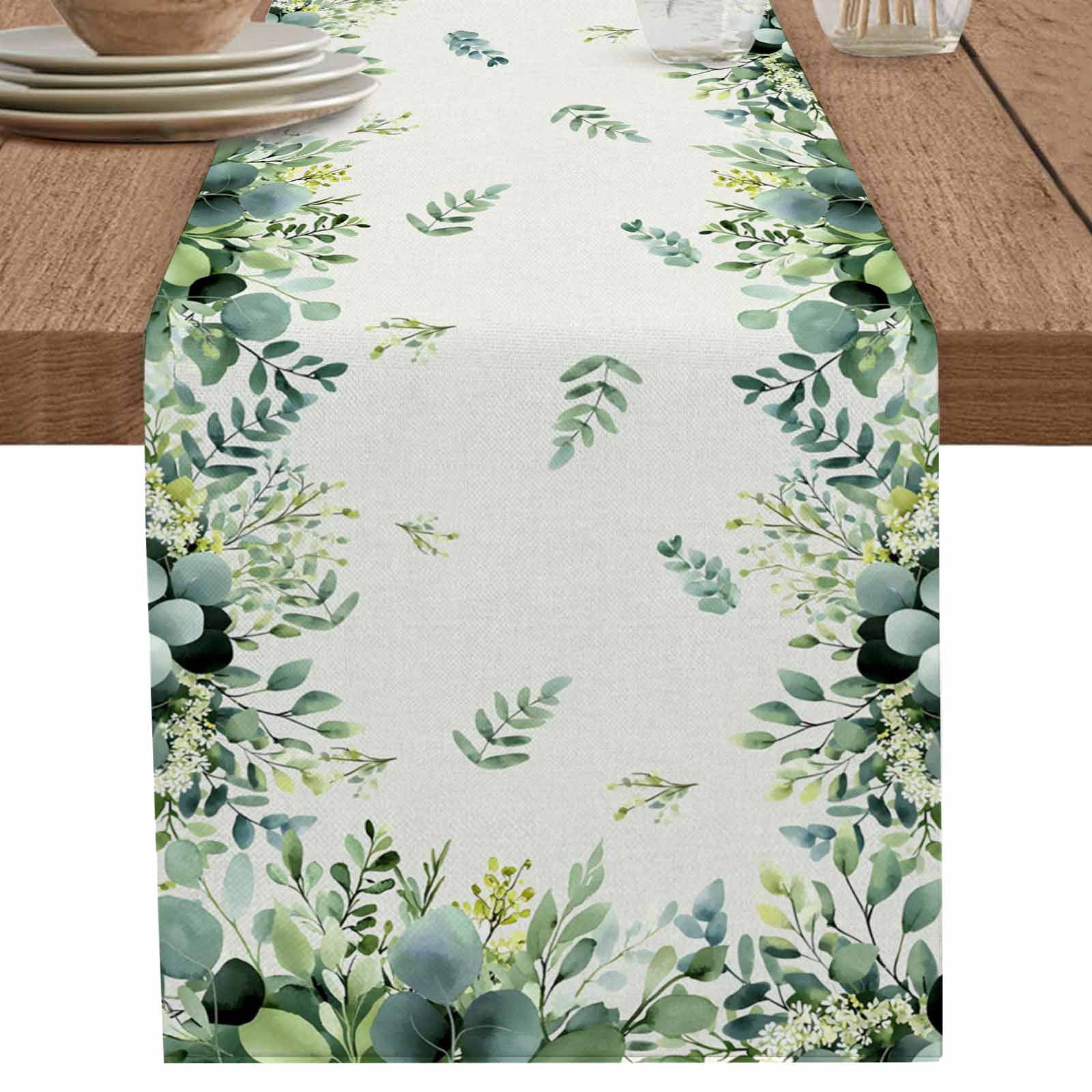 nqOlkjepod Eucalyptus Table Runner 72 Inches Long Farmhouse Dress ...