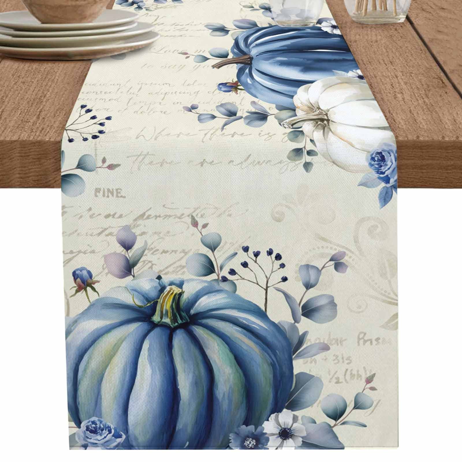 nqOlkjepod Fall Blue Table Runner 48 Inches Long Farmhouse Dress ...