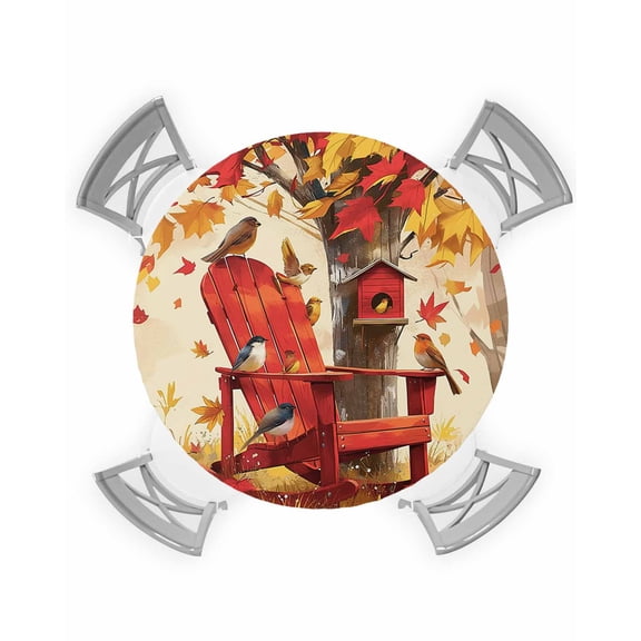 nqOlkjepod Fall Botanical Round Tablecloth, Fitted Table Cover with Elastic for 36"-44" Round Tables, Autumb Maple Leaf Red Orange Birds Table Cloth Outdoor Dinning Party Waterproof Tablecloths