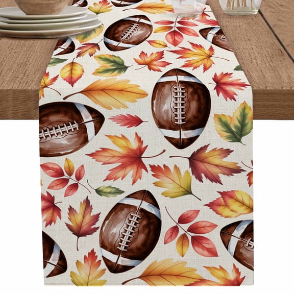 nqOlkjepod Fall Brown Rugby Table Runner 70 Inches Long Farmhouse Dress Scarves, Thanksgiving Maple Autumn Leaves Rustic Dining Tablerunner for Coffee Table/Kitchen Island/Party Décor, 13" x 70"