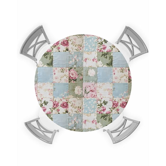 nqOlkjepod Fall Flower Pink Round Tablecloth, Fitted Table Cover with Elastic for 36"-44" Round Tables, Blossom Floral Plant Fruit Leaves Plaid Table Cloth Dinning Party Waterproof Tablecloths