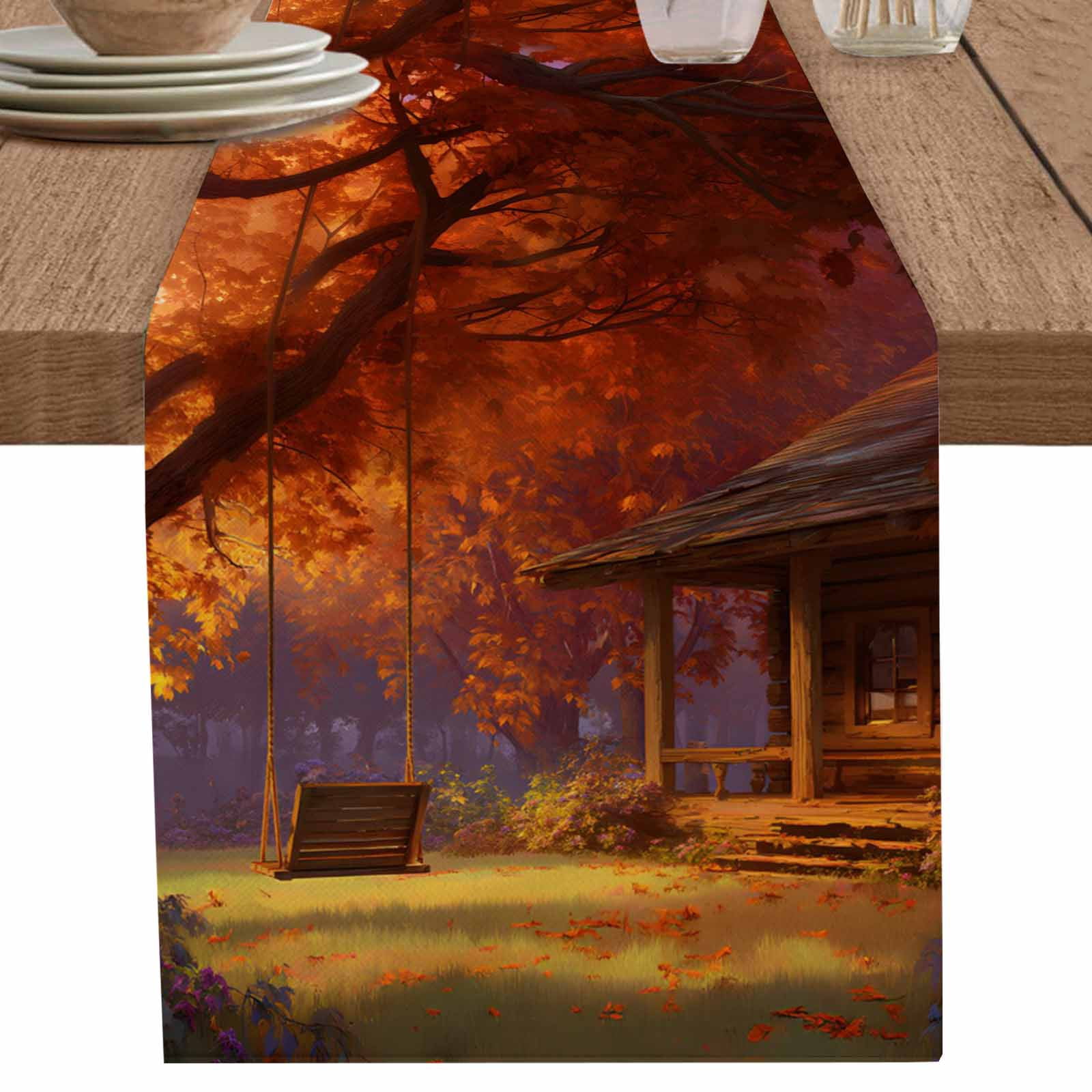 nqOlkjepod Fall Forest Table Runner 72 Inches Long Farmhouse Dress ...