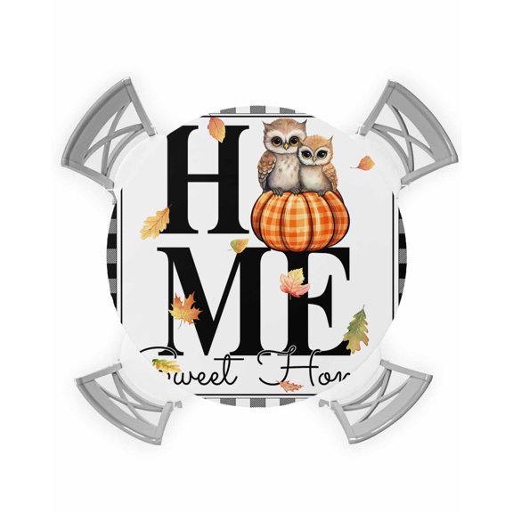 nqOlkjepod Fall Home Round Tablecloth, Fitted Table Cover with Elastic for 36"-44" Round Tables, Black Plaid Thanksgiving Pumpkins Owl Table Cloth Outdoor Indoor Dinning Party Waterproof Tablecloths