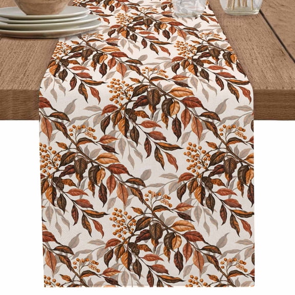 nqOlkjepod Fall Leaf Table Runner 48 Inches Long Farmhouse Dress Scarves, Autumn Rustic Retro Botanical Leaves Dining Tablerunner for Coffee Table/Kitchen Island/Party Décor, 13" x 48"