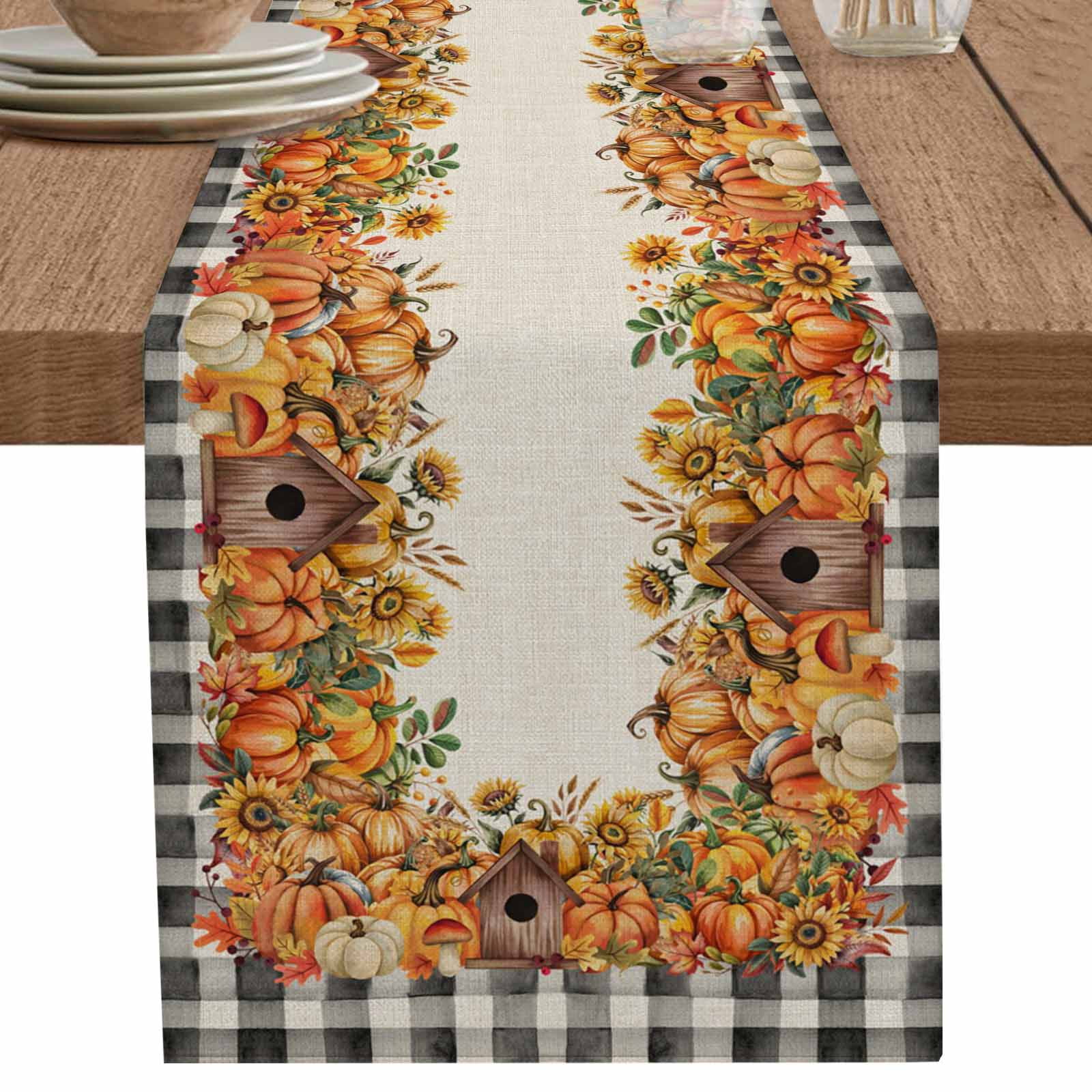 nqOlkjepod Fall Pumpkins Table Runner 70 Inches Long Farmhouse Dress ...