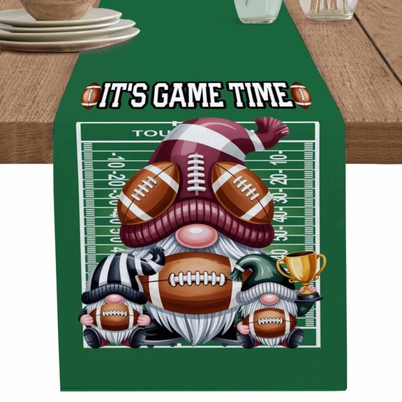 nqOlkjepod Fall Rugby Table Runner 48 Inches Long Farmhouse Dress Scarves, Modern Abstract Gnomes Green Dining Tablerunner for Coffee Table/Kitchen Island/Party Décor, 13" x 48"