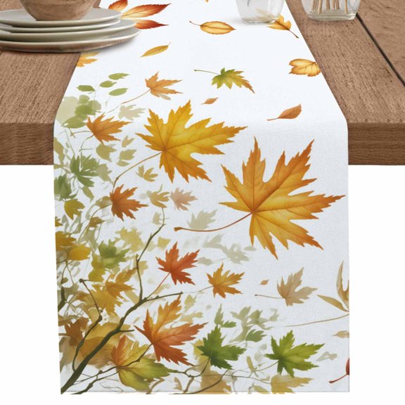 nqOlkjepod Falling Maple Leaves Table Runner 48 Inches Long Farmhouse Dress Scarves, Fall Thanksgiving Autumn Orange Leaf Dining Tablerunner for Coffee Table/Kitchen Island/Party Décor, 13" x 48"