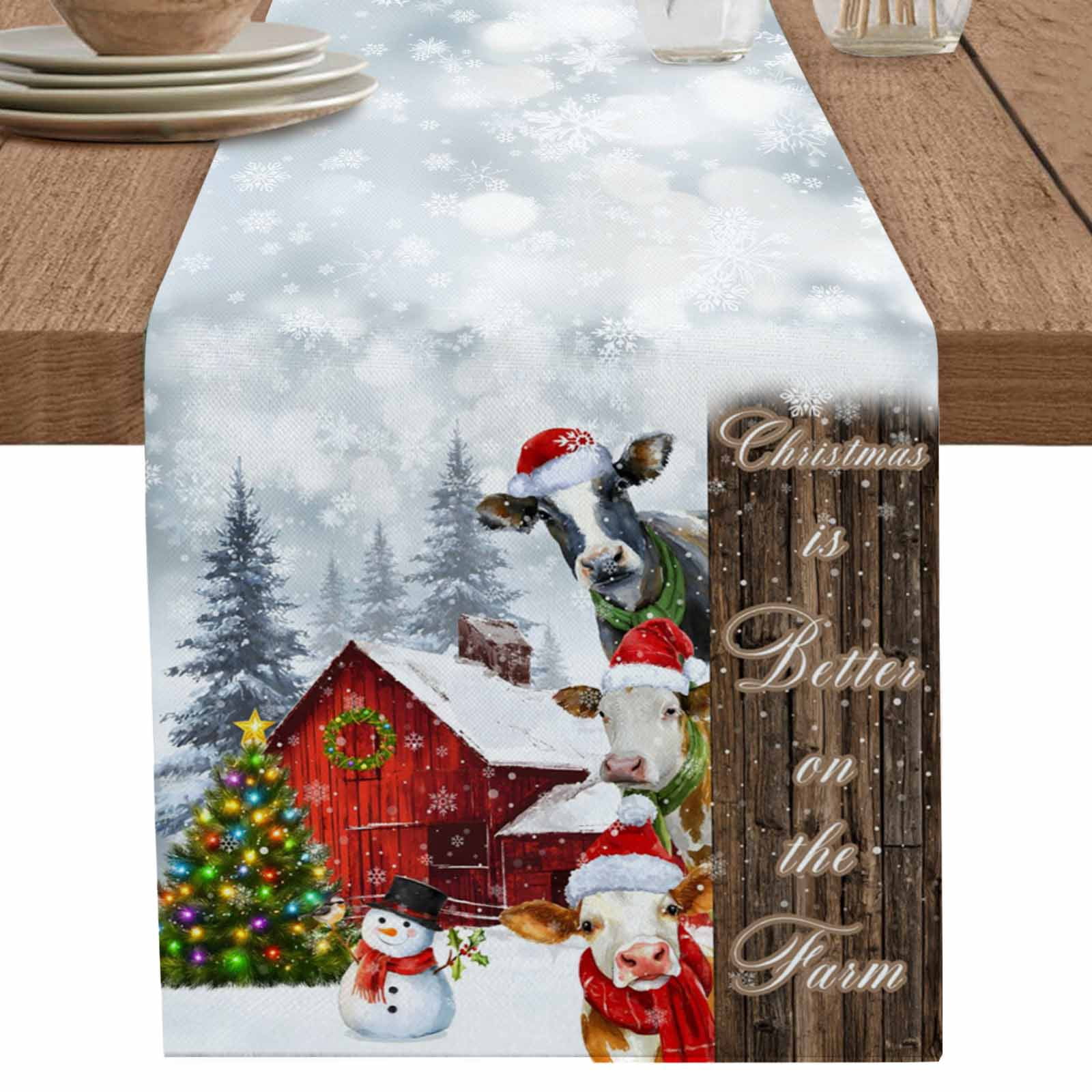 nqOlkjepod Farm Christmas Table Runner 72 Inches Long Farmhouse Dress ...