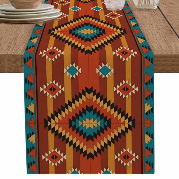 nqOlkjepod Farmhouse Aztec Table Runner 36 Inches Long Farmhouse Dress Scarves, Southwest Brown Geometric Retro Dining Tablerunner for Coffee Table/Kitchen Island/Party Décor, Small 13" x 36"