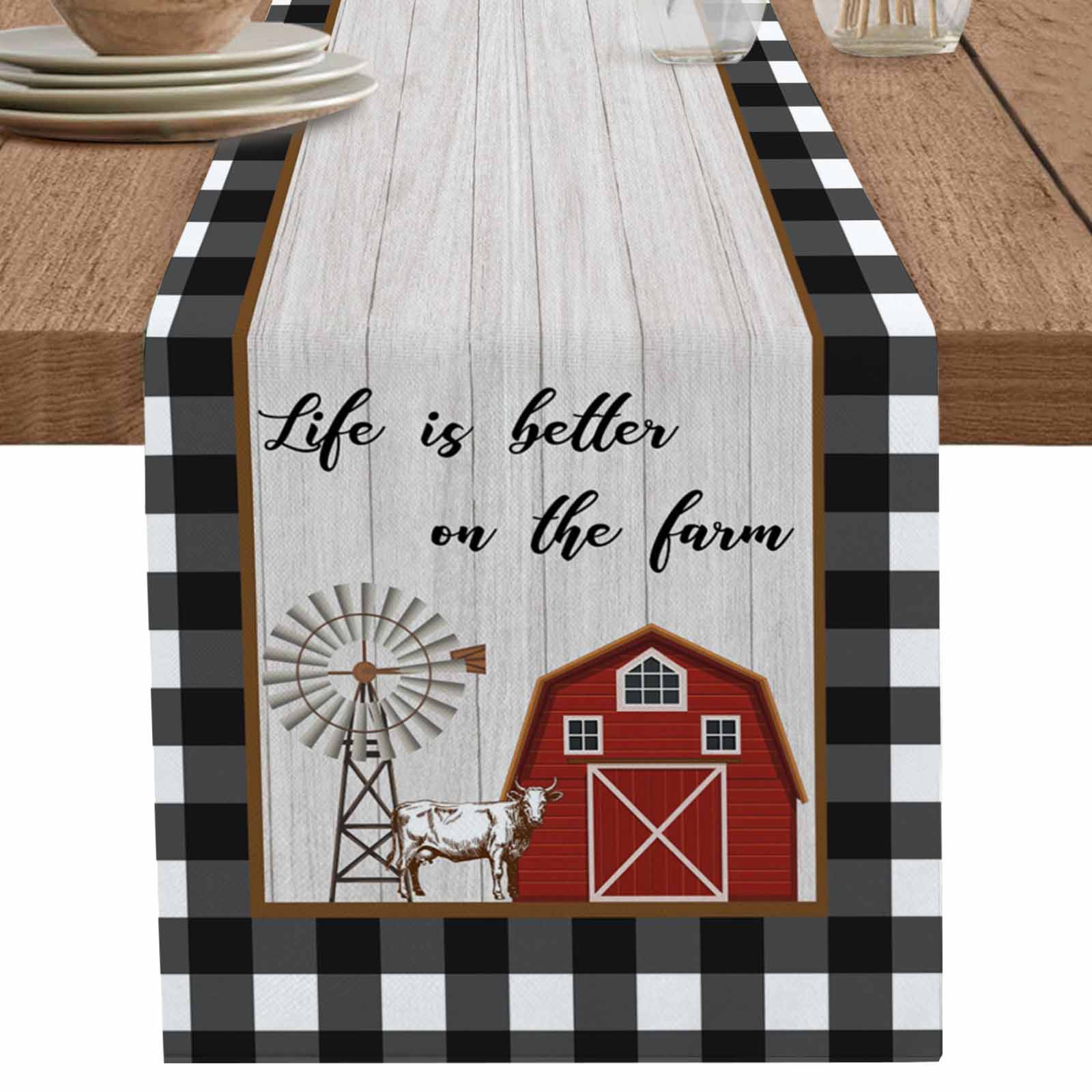 nqOlkjepod Farmhouse Barn Table Runner 72 Inches Long Farmhouse Dress ...