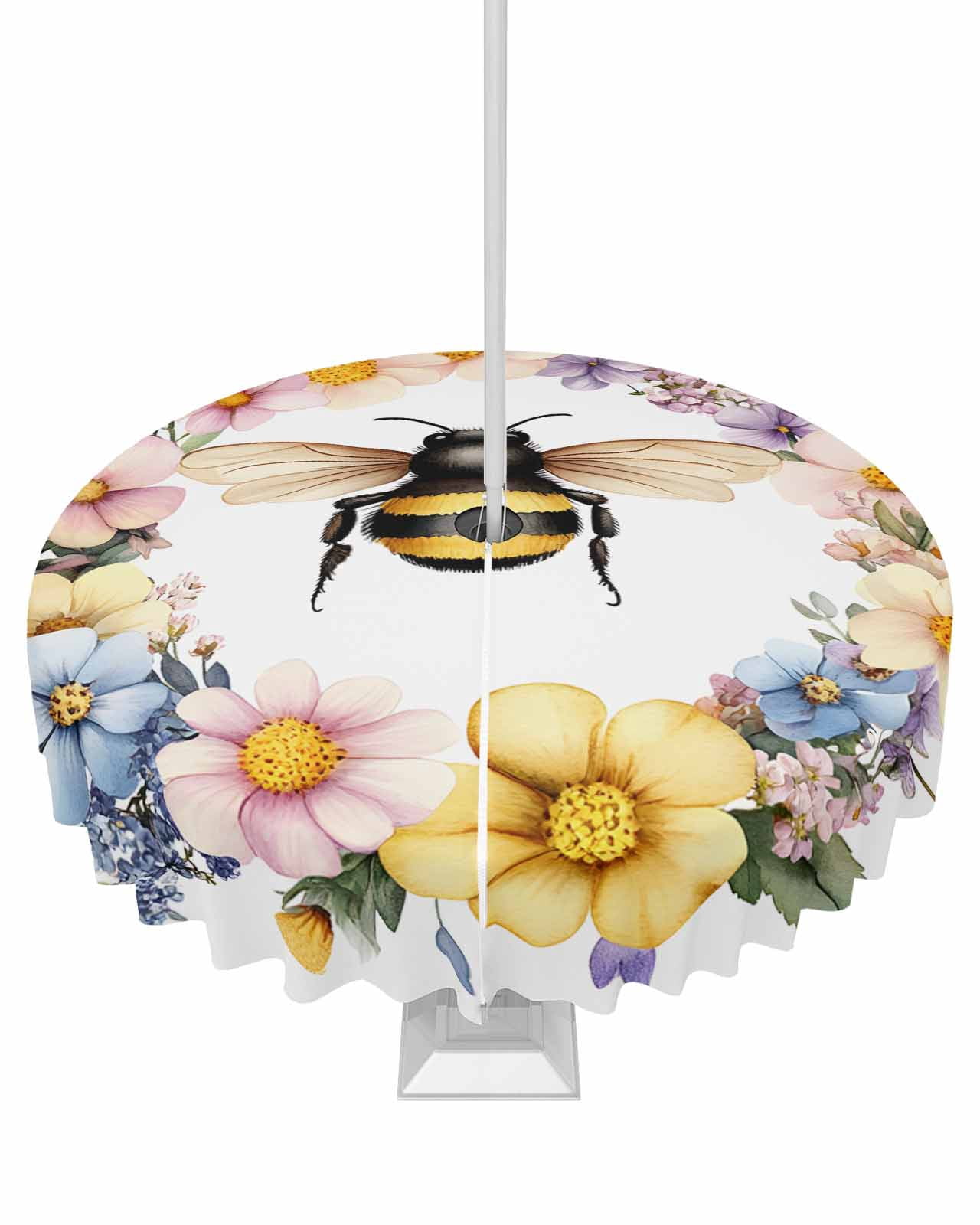 Aperturee Blooming Farm Sunflower And Bee Cute Stretch Table Cover