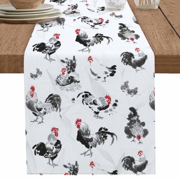 nqOlkjepod Farmhouse Chicken Table Runner 48 Inches Long Farmhouse Dress Scarves, Retro Pastoral Feathers Animal Dining Tablerunner for Coffee Table/Kitchen Island/Party Décor, 13" x 48"