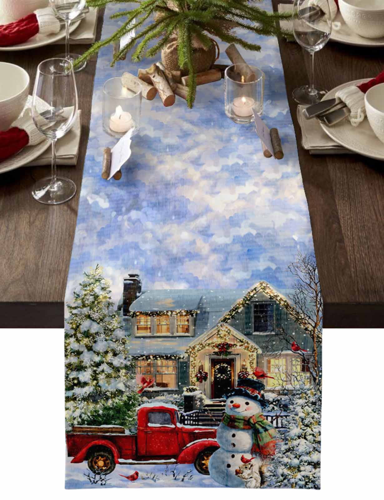nqOlkjepod Farmhouse Christmas Snowman Table Runner 120 Inches Long ...