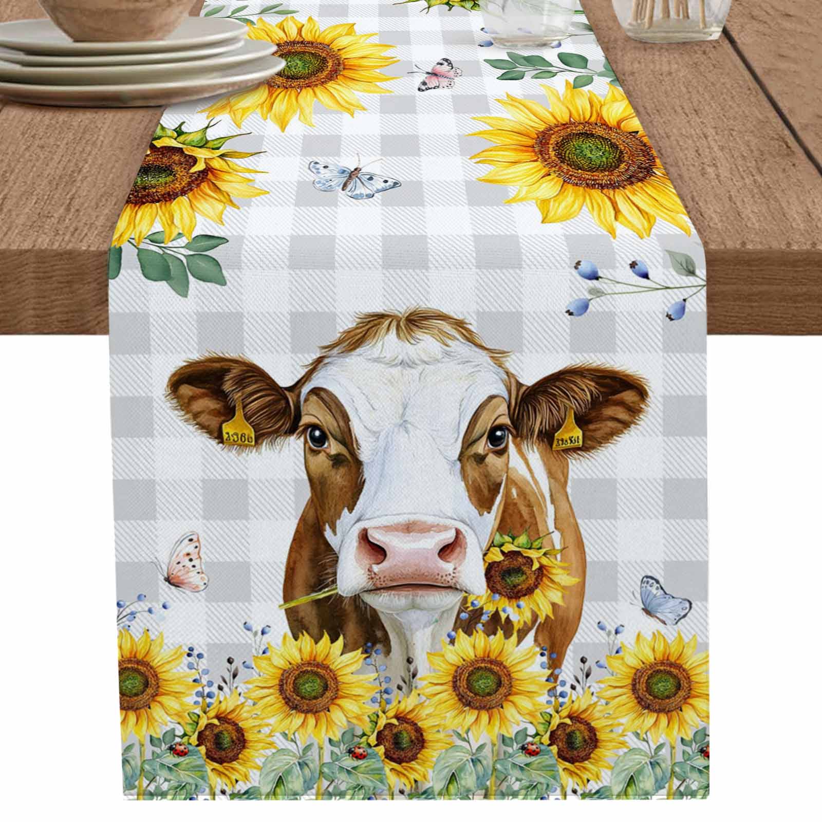 nqOlkjepod Farmhouse Cow Table Runner 72 Inches Long Farmhouse Dress ...