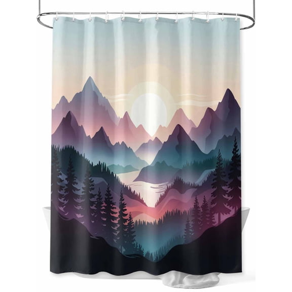 nqOlkjepod Farmhouse Mountain Shower Curtain, Waterproof Shower Curtains for Bathroom, Country Cabin Nature Sunrise Forest Washable Bathtub Curtain Set Bath Decor with 12 Hooks Standard 72"x72"