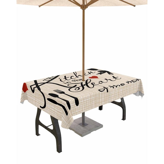 nqOlkjepod Farmhouse Retro Outdoor Tablecloth with Umbrella Hole & Zipper, Cartoon Funny Cook Theme Love Plaid Rectangle Table Cover 60x120 Inch, Dining Waterproof Table Cloth Protector for Patio
