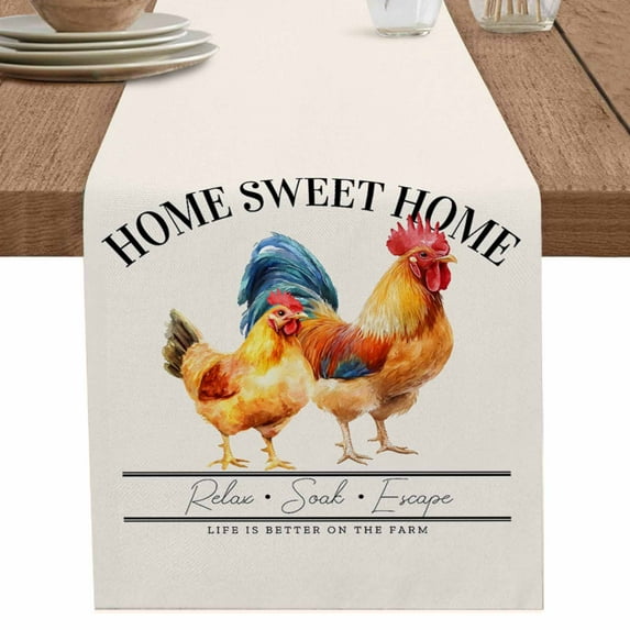 nqOlkjepod Farmhouse Rooster Table Runner 120 Inches Long Farmhouse Dress Scarves, Watercolor Cute Animals Retro Art Dining Tablerunner for Coffee Table/Kitchen Island/Party Décor, 13" x 120"
