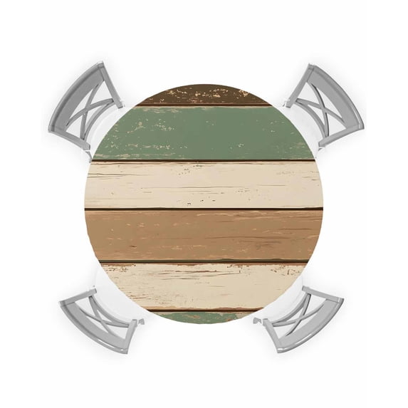 nqOlkjepod Farmhouse Sage Green Brown Round Tablecloth, Fitted Table Cover with Elastic for 45"-54" Round Tables, Country Vintage Wooden Table Cloth Outdoor Dinning Party Waterproof Tablecloths
