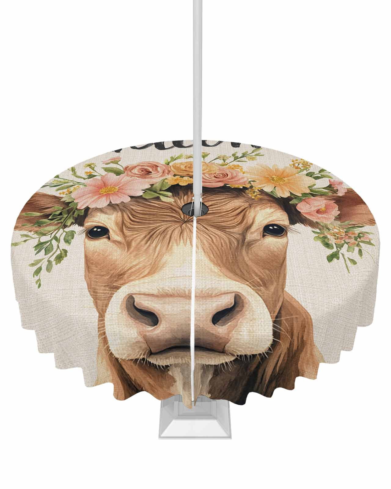 nqOlkjepod Floral Cow Outdoor Tablecloth with Umbrella Hole & Zipper ...