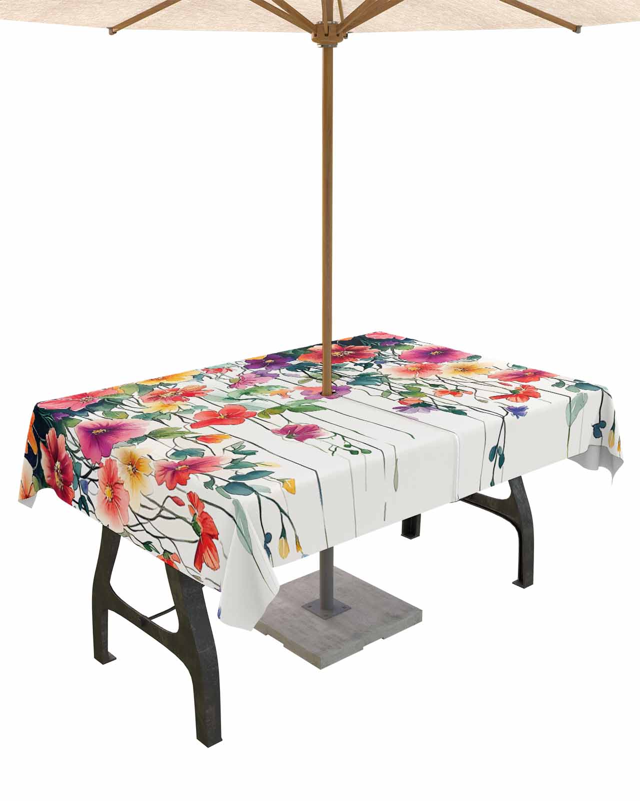 Aperturee Garden Colorful Blossom Flowers Stretch Table Cover