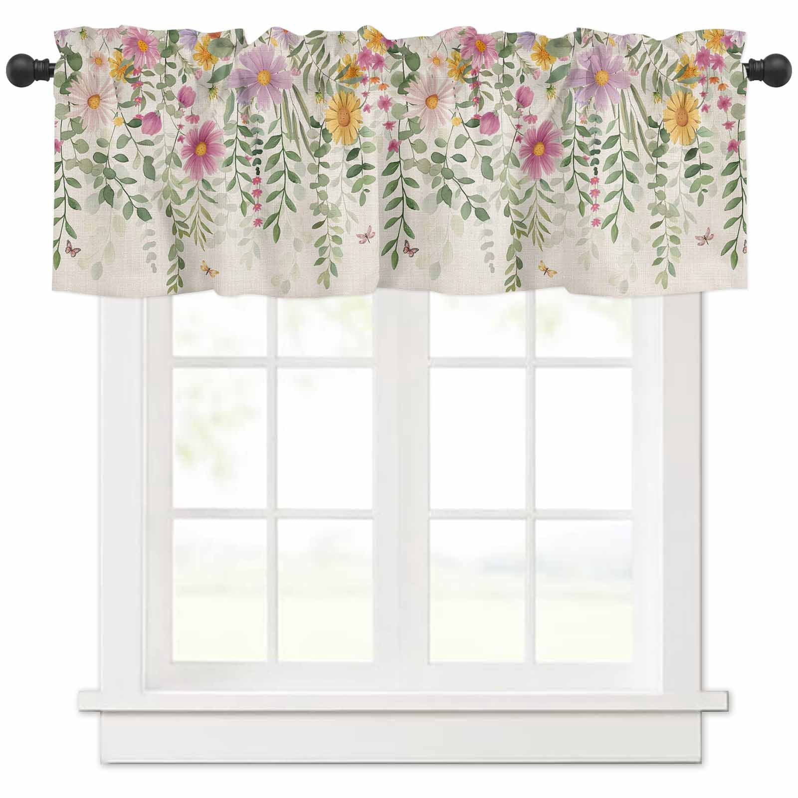 nqOlkjepod Flowers Leaves Farmhouse Short Window Curtain Valances ...