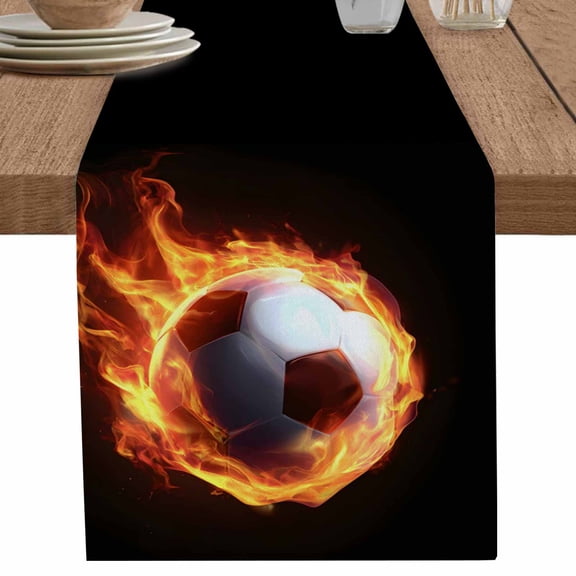 nqOlkjepod Football Table Runner 60 Inches Long Farmhouse Dress Scarves, Modern Buruning Flame Sport Black Background Dining Tablerunner for Coffee Table/Kitchen Island/Party Décor, 13" x 60"