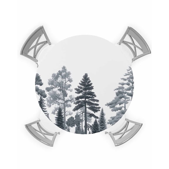nqOlkjepod Forests Tree Round Tablecloth, Fitted Table Cover with Elastic for 45"-54" Round Tables, Chinese Scenery Nature Pine Maple Trees Table Cloth Outdoor Dinning Party Waterproof Tablecloths