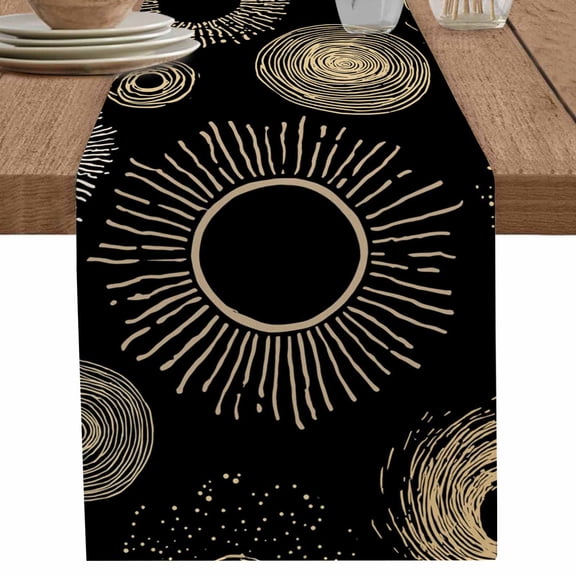 nqOlkjepod Geometric Black Table Runner 36 Inches Long Farmhouse Dress Scarves, Abstract Goldeb White Boho Circle Dot Dining Tablerunner for Coffee Table/Kitchen Island/Party Décor, Small 13" x 36"